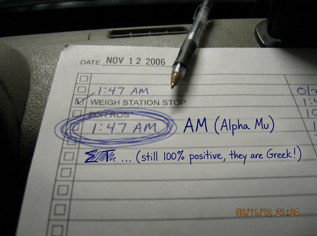 the image attached to this 2006 forum post: quote=BackAgainLikeBadHairso BigRigBeliever still can't tell AM from PM but he's got a logbook entry for a 1:47 weigh station?? :dumb: :rolleyes: :wtf: what's the PROOF supposed to be?? a dead CB and a prayer?? :deadhorse:/quote he's not 'can't tell', he's