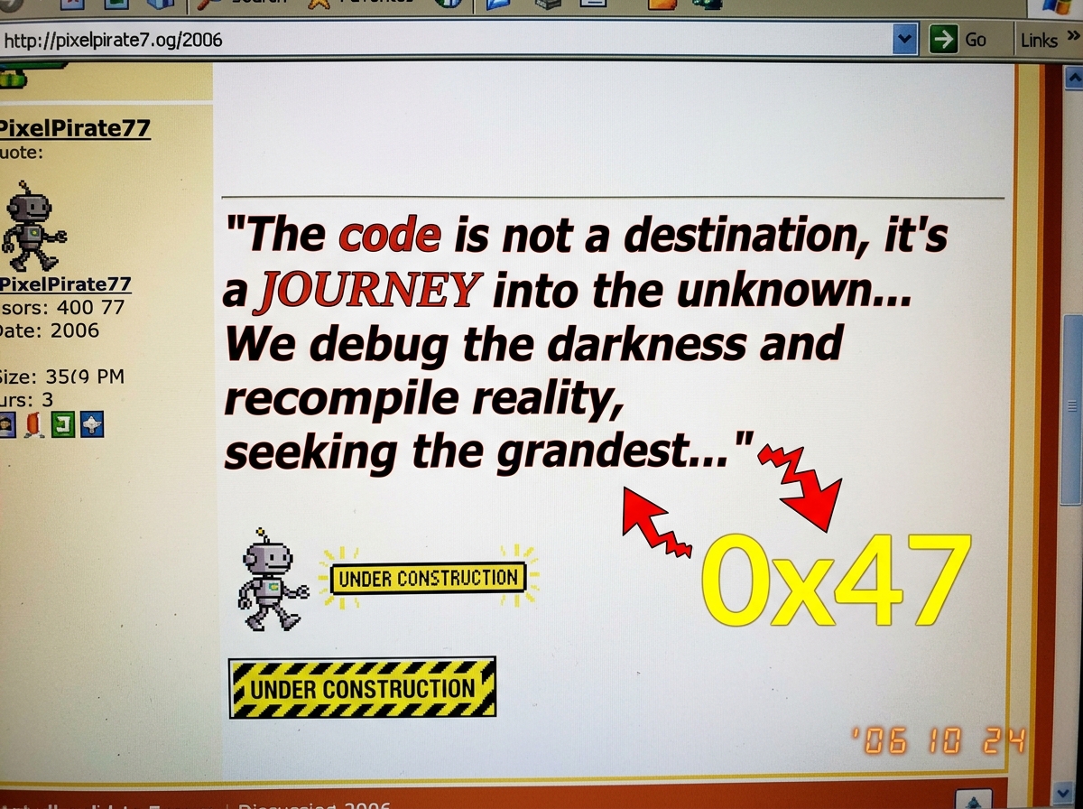 A screenshot of a forum signature that has been cut off mid-word, with red arrows pointing to the cutoff point and '0x47' written in bright yellow text.