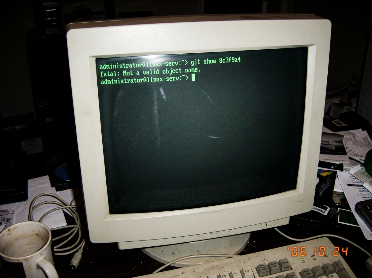 the image attached to this 2006 forum post: CommitCipher just posted the terminal output. 8c3f9a4 returns "fatal: Not a valid object name." This is not a reading of a CSV export. This is not a byte offset dispute. This is the actual git server returning NOTHING for the sha that ScribeOfTheGrid has b
