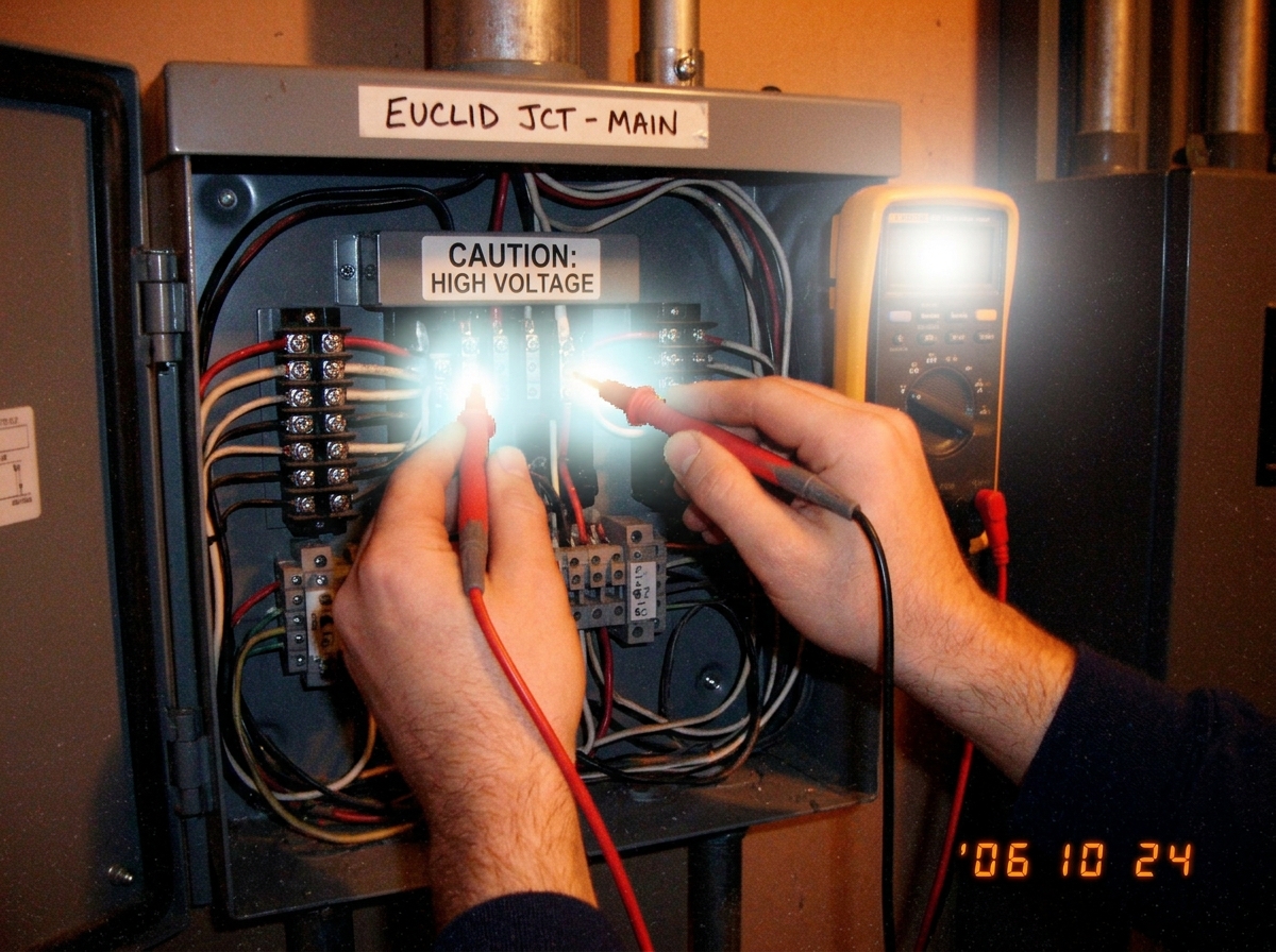 my hands fused to multimeter probes at euclid junction box glowing with holy fire