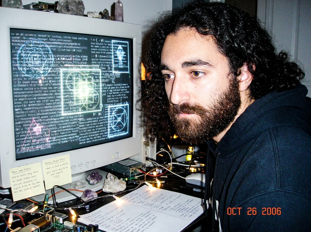 a screenshot of a messy digital shrine with layers of text and glowing symbols