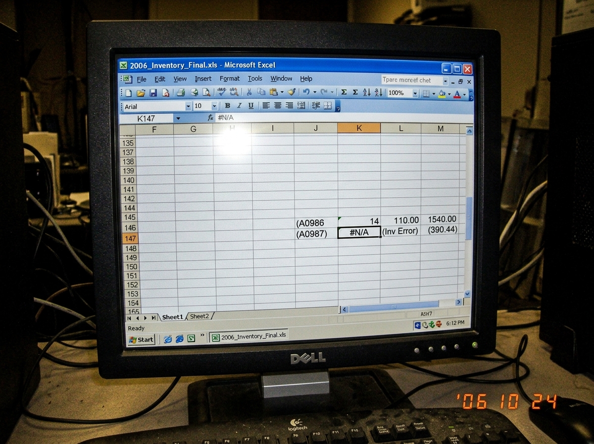 A screenshot of an Excel spreadsheet showing a #N/A error in cell K147